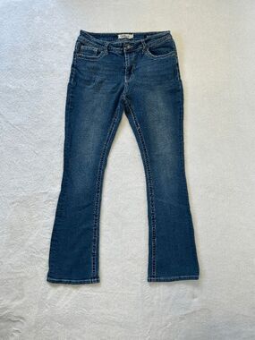 VGS Slim Boot Stretch Jeans Size 6 Thick Stitch Low Rise Boot Cut Medium Wash